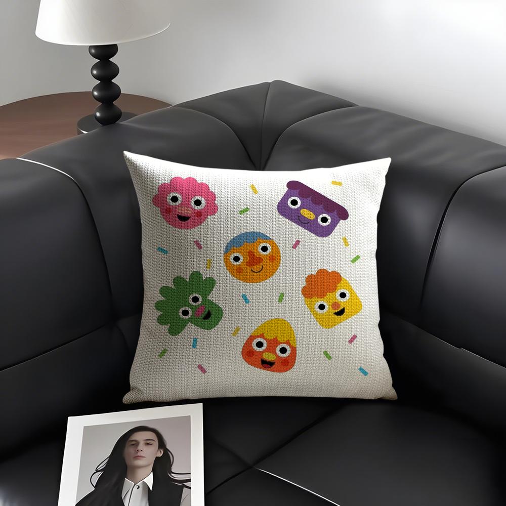 NNoodle PalsS Cartoon Cushion Cover Natural Linen Organic Fabric DoubleSided Printing Sofa Home Decor Gift Pillow Case