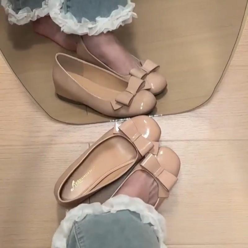 Congyuan same single shoes women's summer new miu bow beautiful light mouth nude flat shoes