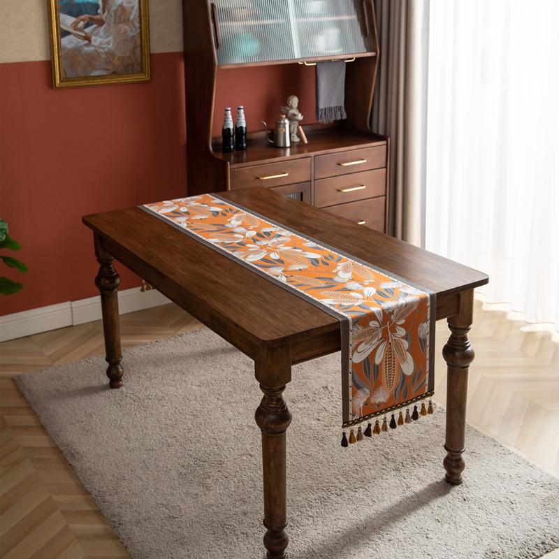 

Американская ретро жаккардовая скатерть-дорожка с кистями, окрашенная пряжей, тропический лес 35x140 cm