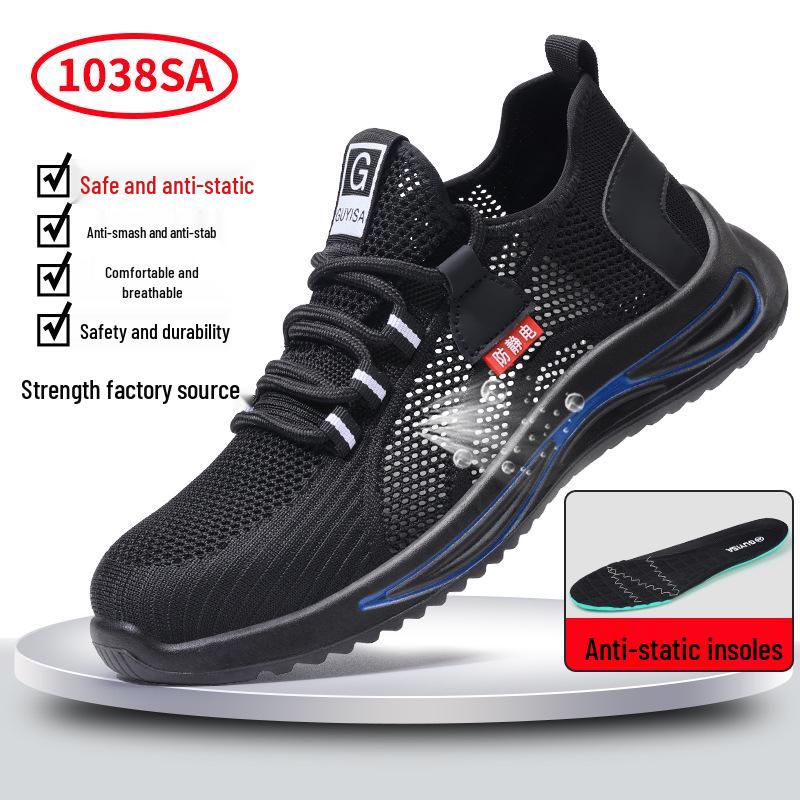 Four Seasons Fly-Knit Protective Work Shoes: Anti-Smashing, Anti-Piercing, and Anti-Static.