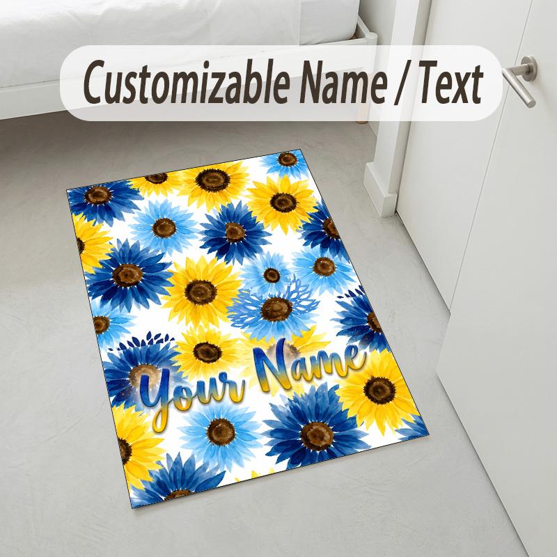 Floral Garden Theme Crystal Velvet Rug Personalized Custom Name Text Soft Floor Mat Home Decor