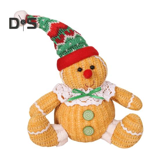 Gingerbread Man Doll Plush Christmas Doll Toy Soft Stuffed Sitting Cookie Gingerbread Festive Decor for Xmas New Year Gift