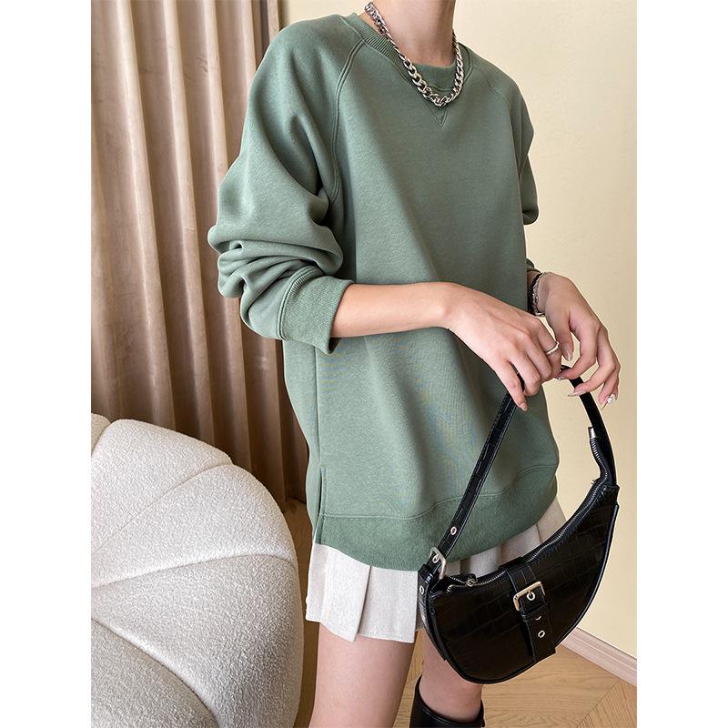 Свитшот Sinan Casual Plus Velvet с рукавами реглан боковыми разрезами и круглым вырезом - SN4674 One Size зелёный 2979₽