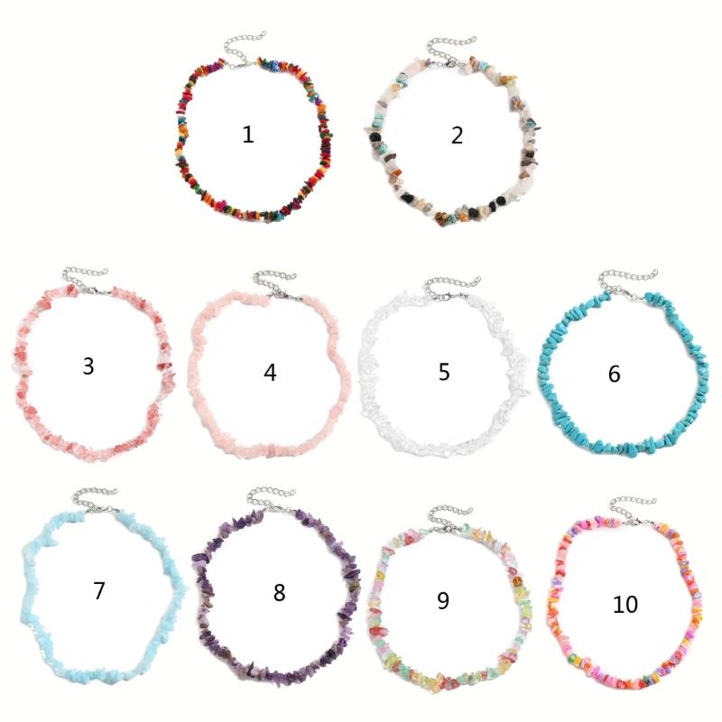 Beaded Choker Necklace Bohemia Colorful Gravel Clavicle Chain Natural Stone Collar Summer Jewelry Gift for Women Girl