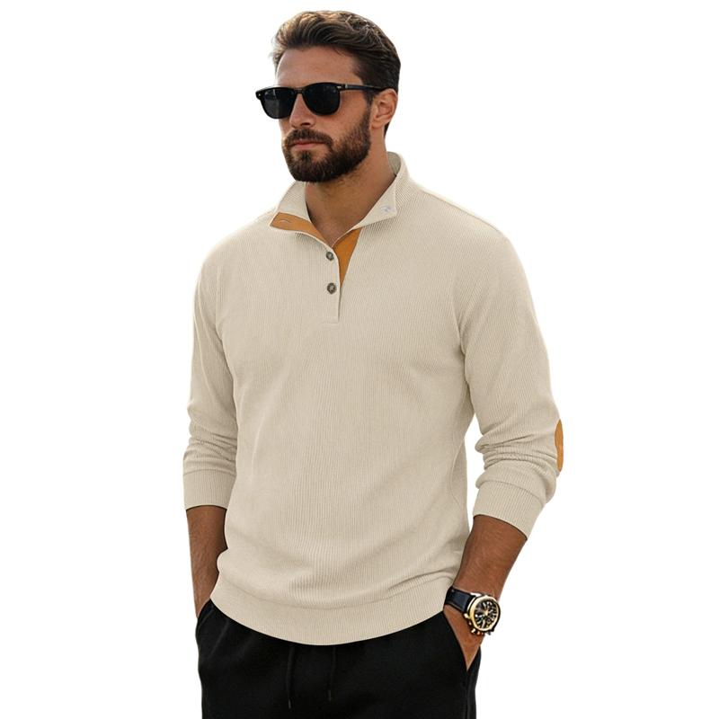 

Spring and Autumn Solid Color Sports Long-sleeved Corduroy Tops for Men, Fashionable and Casual Stand-up Collar Outdoor Men s Pullover XXXL абрикосовий