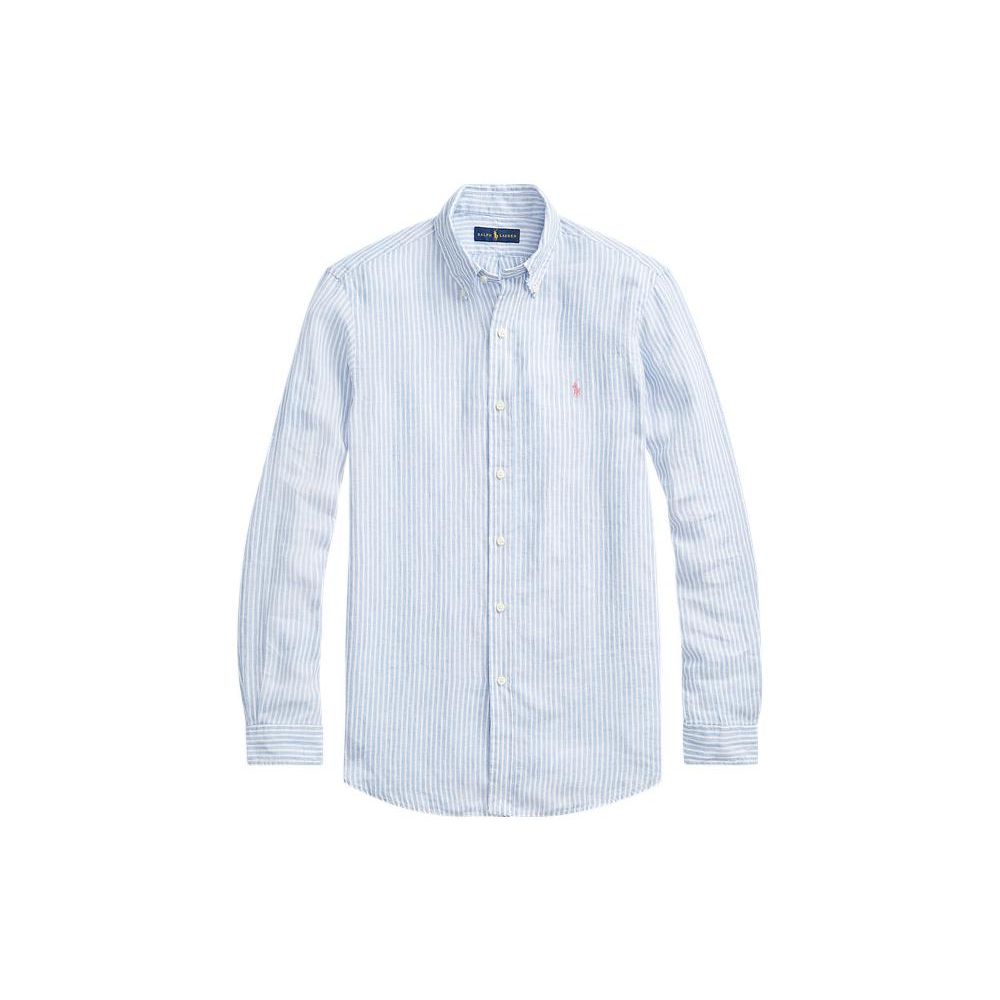 Polo Ralph Lauren Ss22 Striped Polo Collar Single-Breasted Long Sleeve Shirt Men shirts Light-Blue MNPOWOV16810525-B35