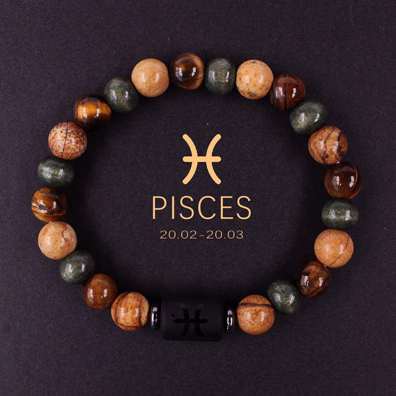 1PC 12 Zodiac Signs for Friends Lovers Stone Beaded Bracelet with Polished Natural Stone Adjustable Couples Friendship Minimalist