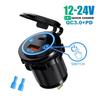 IP65 Waterproof 12-24V Car Charger Socket, PD QC3.0 Dual USB Type C Fast Charging Power Outlet with ON/OFF Switch for Motorcycle, Truck, RV, ATV, Boat