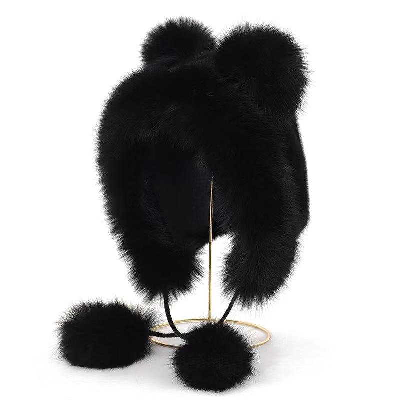 1Pcs Thicken And Warm Ear Protection Wind And Snow Hat Plush Little Bear Lei Feng Hat Winter New Women'S Plush Cute Bear Ear Hat