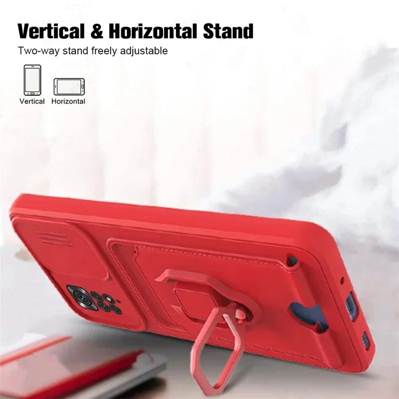 Card Slot Slide Camera Wallet Case For Xiaomi Redmi Note 13 11 Pro Plus 10 9 12 Pro Cases For Redmi 13C 12C 10A 10C 9C 9A Cover