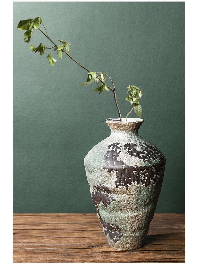 Wabi-Sabi Zen Style Mottled Retro Ceramic Vase - Mid-Century Nostalgic Pottery Jar