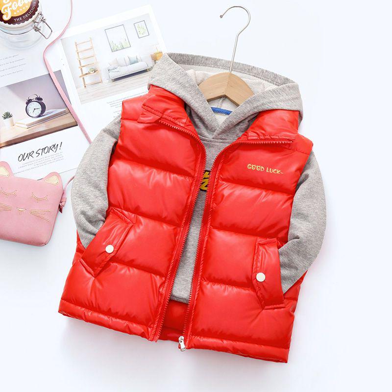 Waschfreie glänzende Daunenweste für Jungen und Mädchen mit Stehkragen - Herbst/Winter
