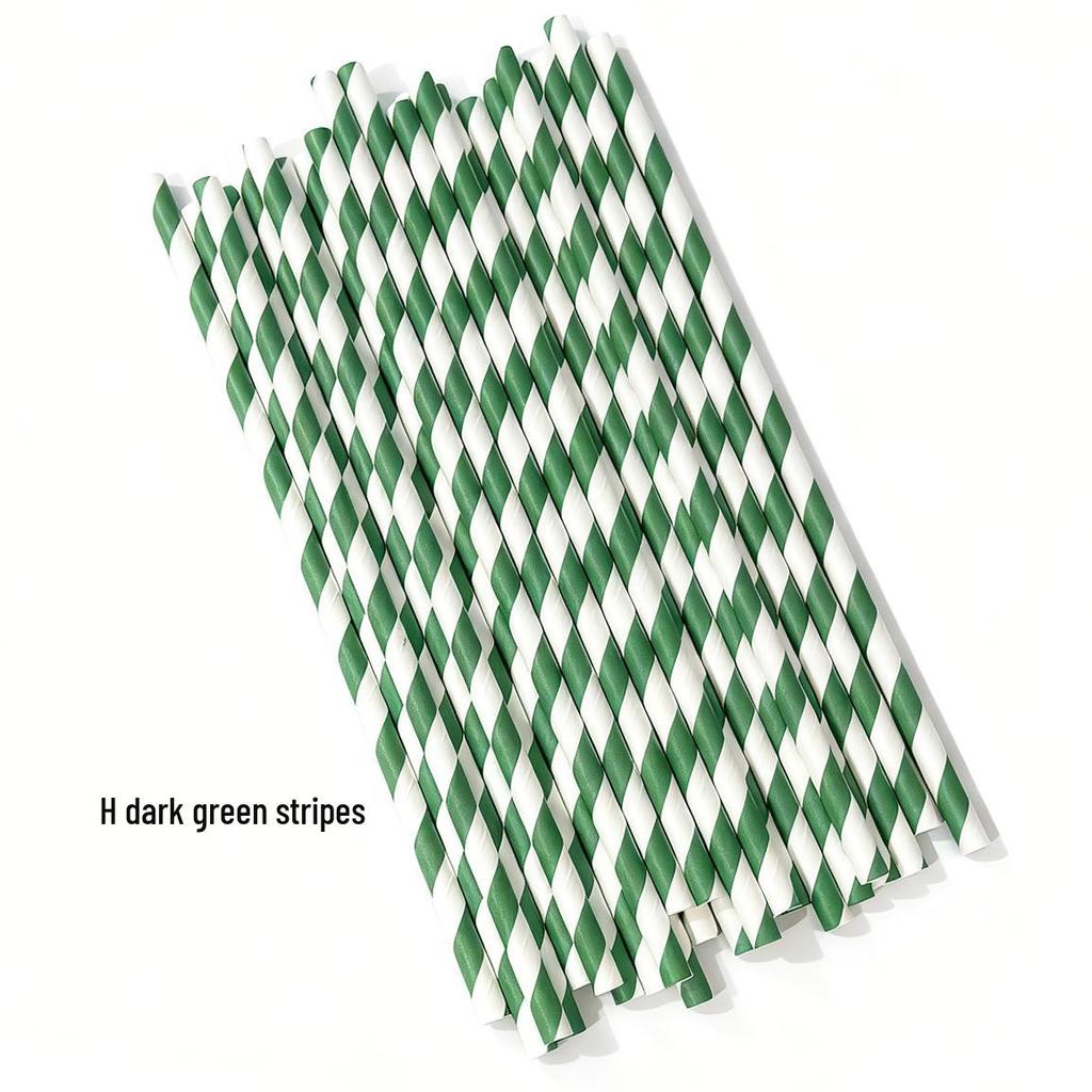25-Pack Striped Biodegradable Paper Straws for Milk Tea and Beverages