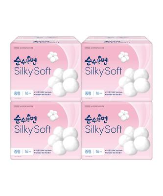 Pure Cotton Silky Soft Sanitary Pads Medium 16P X 4 Packs