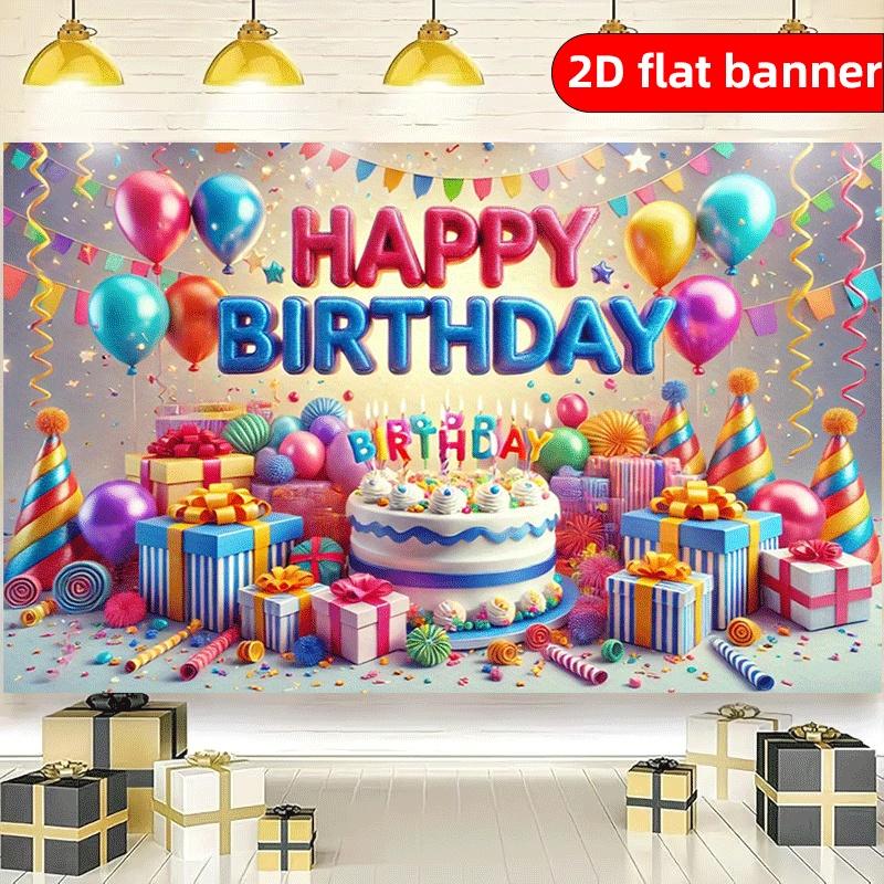 2D Flat Birthday Party Banner Polyester Photography 2D Background Cloth Flag Holiday Party Birthday Decoration