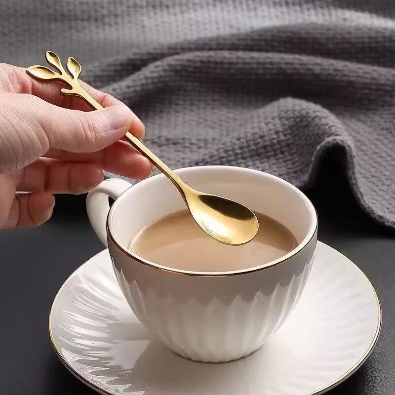 Stainless Steel Leaf Design Coffee Stirring Spoon