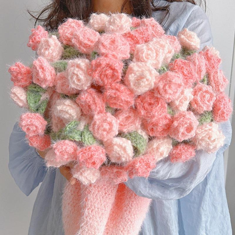 Colorful Rose Blanket Home Decorations Soft Blanket for Bedroom Flower Bouquet Blanket Handmade Birthday Christmas New Year Gift