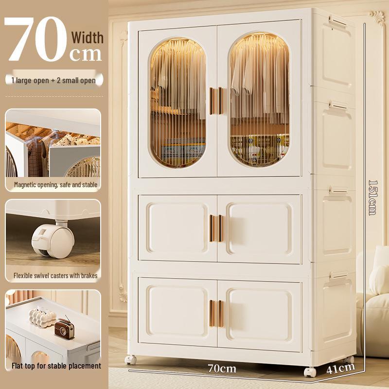 Children's Toy Storage Cabinet: Movable Multi-layer Thickened Wardrobe with Folding Shelves for Home and Bedroom