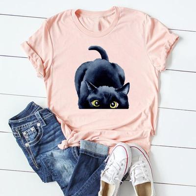 Lovely Cat Pet Tee Top Fashion T Shirt Clothing 90s Sweet Style Trend Casual Short Sleeve Women Print Lady Female Graphic T-shirt