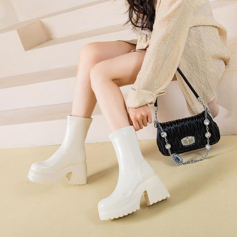 Fashion 10CM High Platform Thick Heels Women Sexy Mature Nightclub Ankle Boots Ladies Split Leather Woman Fashion Shoes Booties
