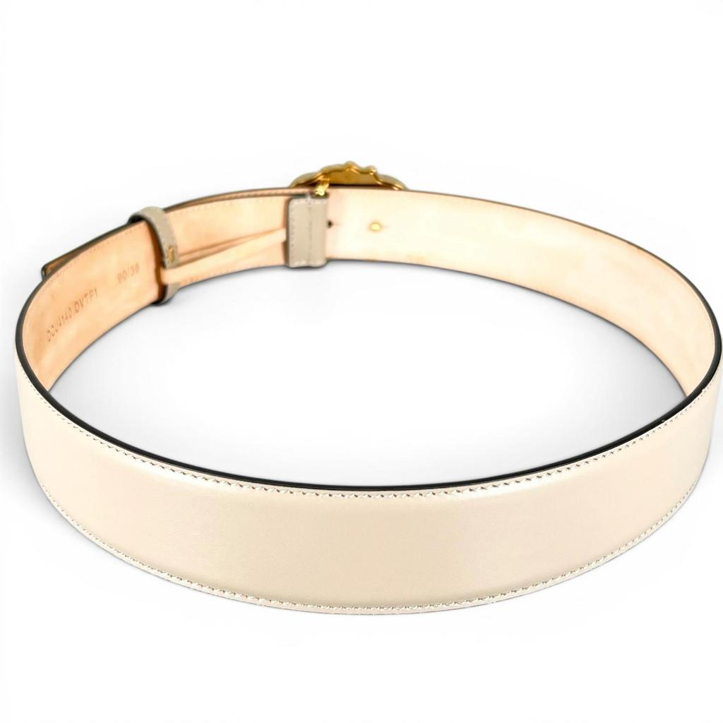 Great VERSACE Belt Medusa Motif Buckle Beige Calf Leather Mens Used