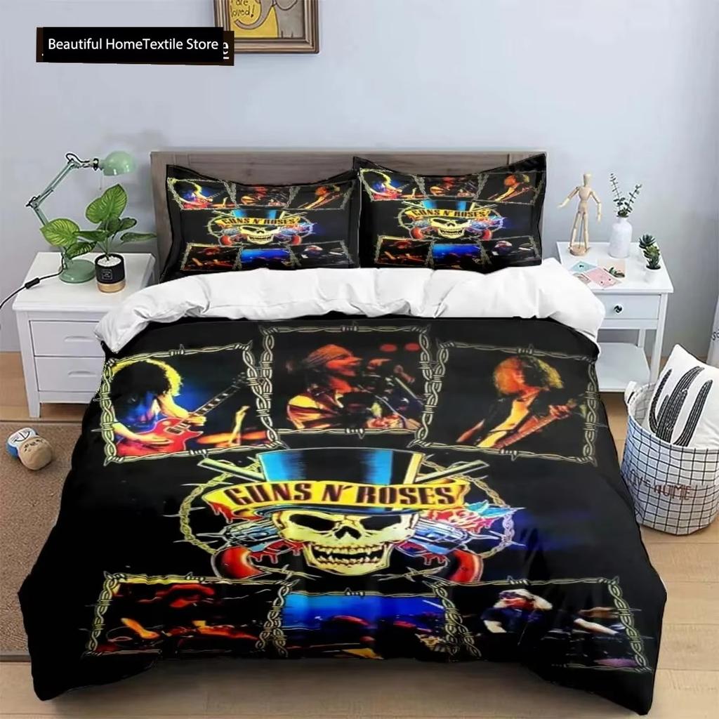 3D-tryck Guns N Roses GNR Band Retro Sängkläder Pojkar Flickor Twin Queen King Size Påslakan Örngott Säng Pojkar Vuxen