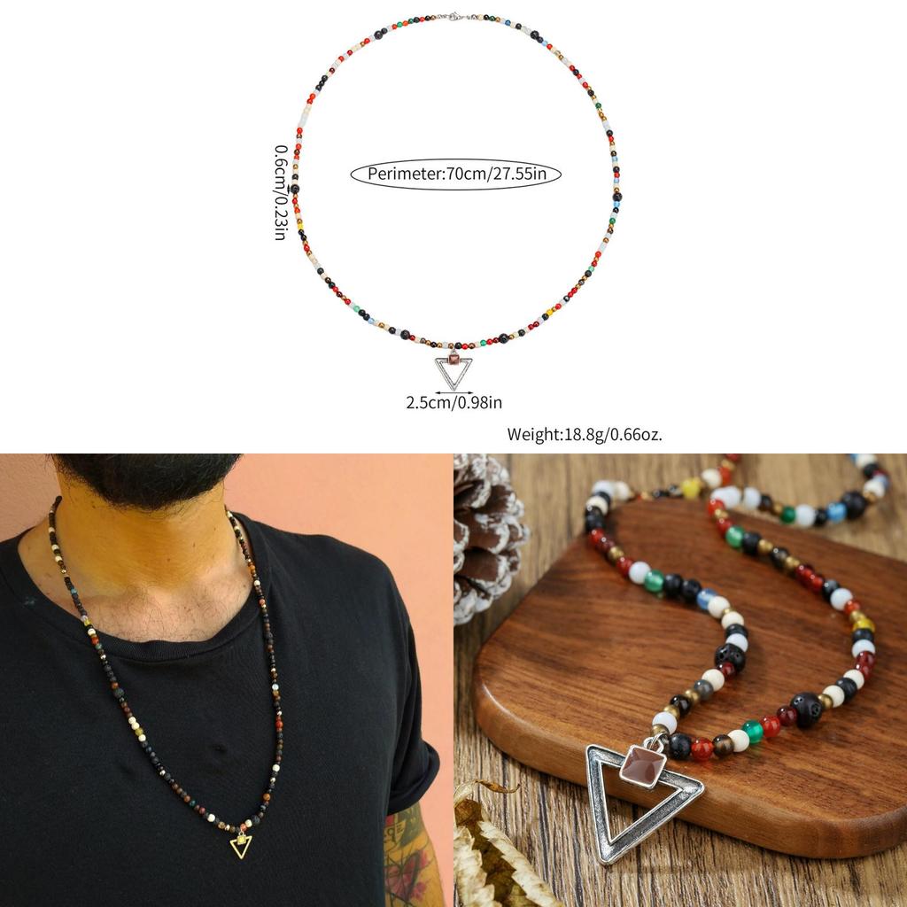Tribal Pattern Handmade Long Pendant Necklace With Volcano Stone And Glass Beads For Daily Wear