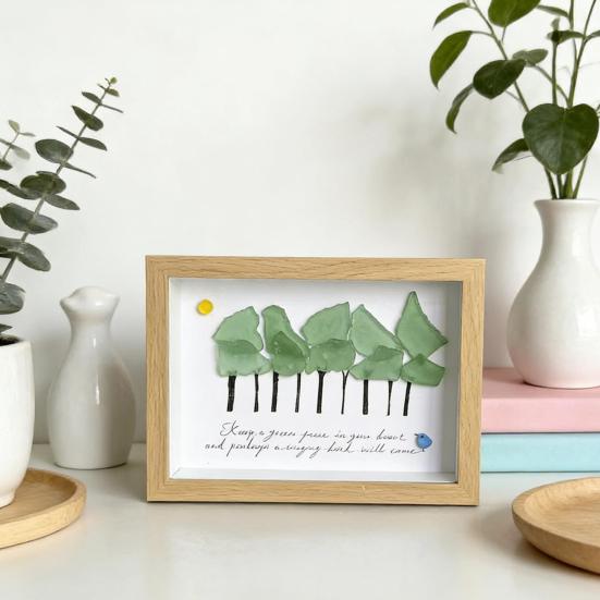 Sea Glass Tree Wall Art with Frame Handmade Forest Tree Seaglass Artwork Picture