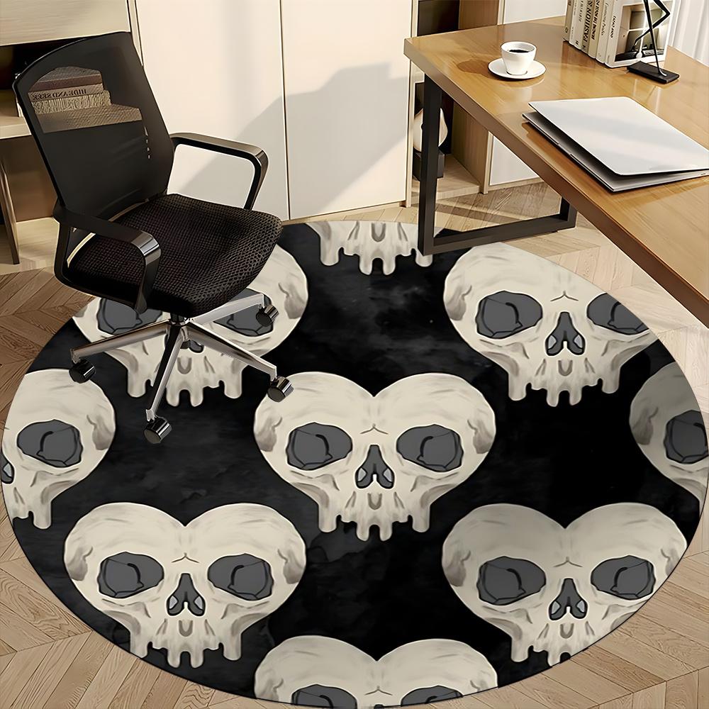 1pc Skull Pattern Office Round Area Rug, Indoor Mat Suitable ForOffice, Under Office Chairs Bedroom Living Room Home Decor, Room Deco u32