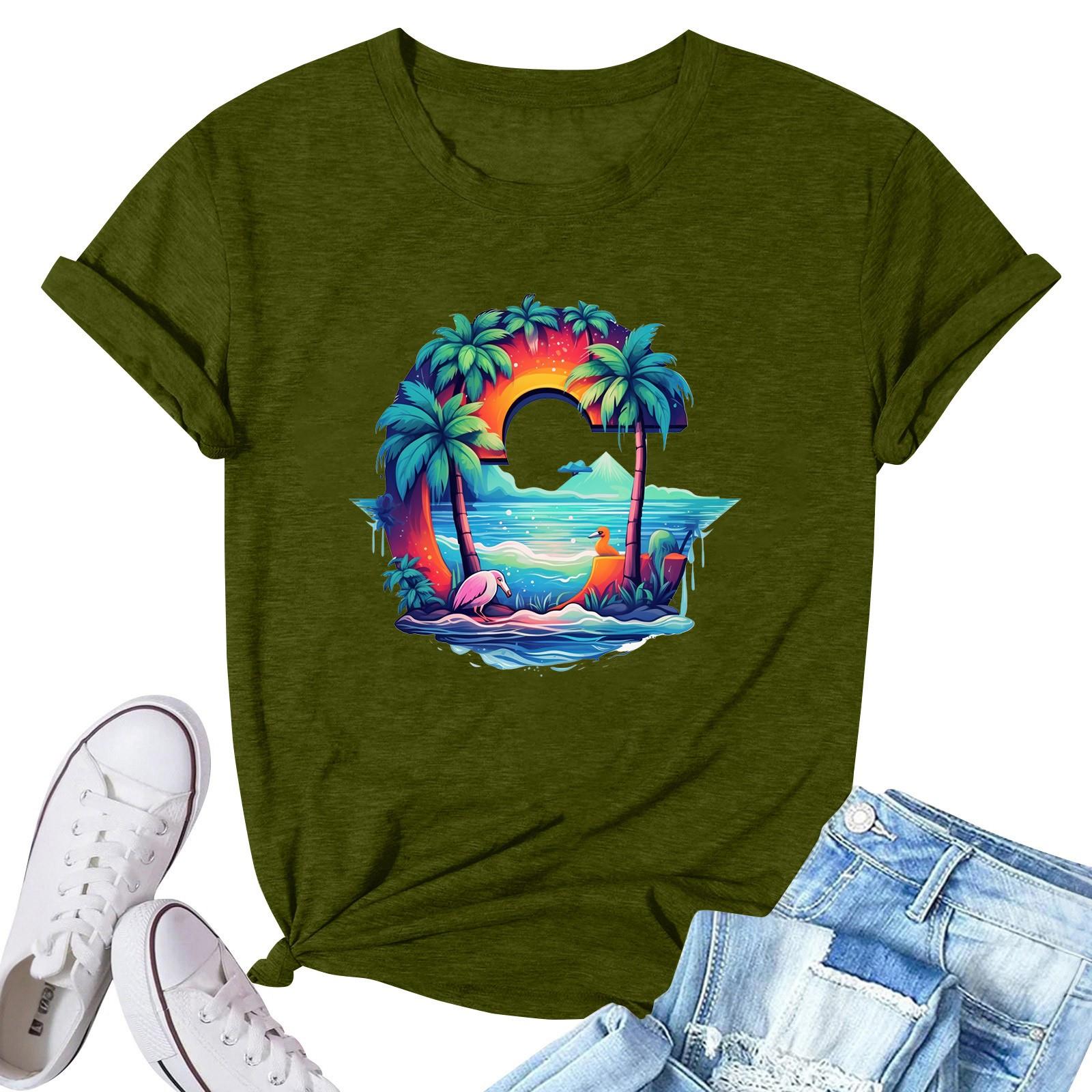 

Женская модная повседневная плиссированная футболка с коротким рукавом с принтом L армия зеленый