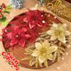 10/1x Christmas Flowers Red Gold Silver DIY Garlands Glitter Artificial Poinsettia Floral Xmas Tree Ornaments Insertion Branch