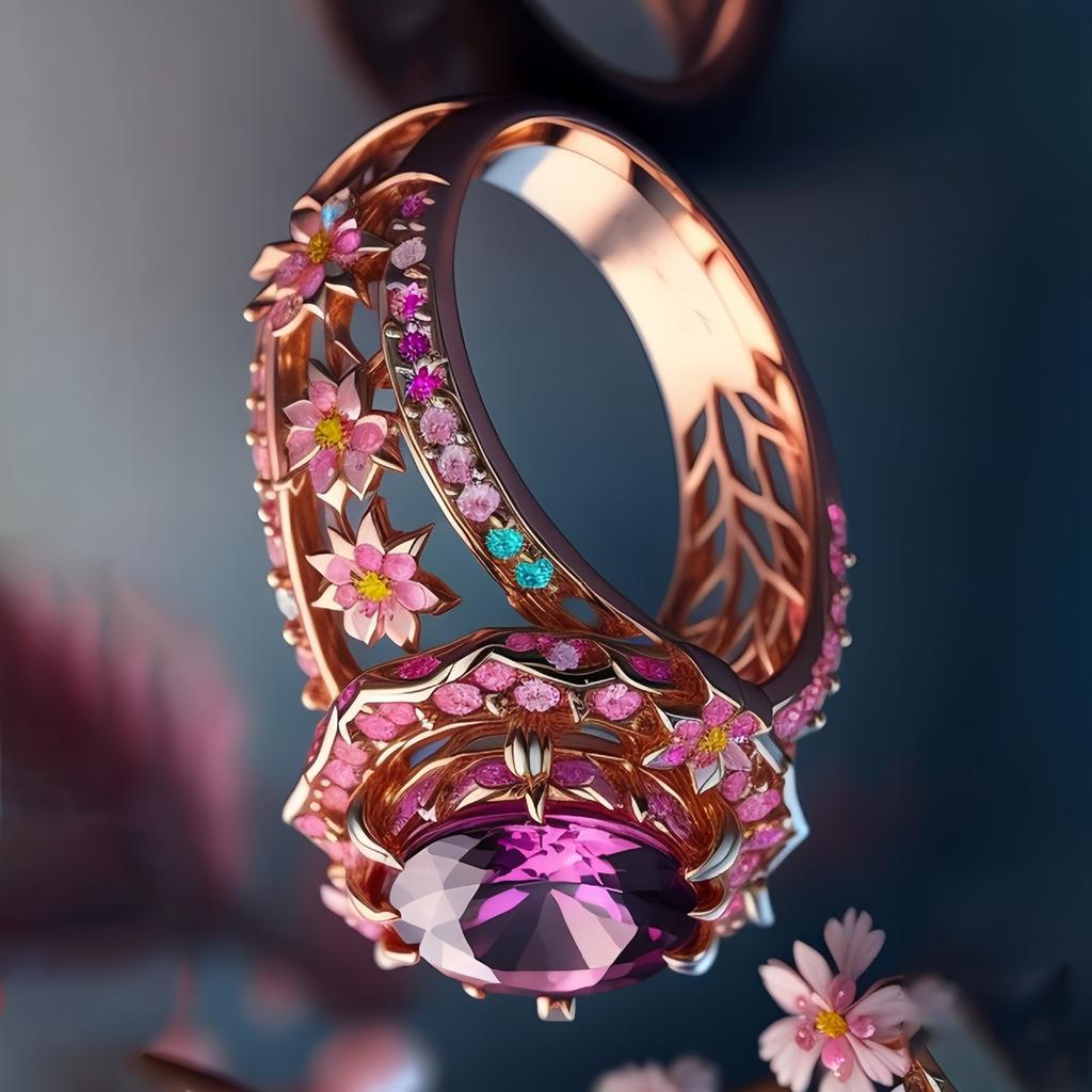 European and American luxury inlaid zircon flower ring Valentine's Day gift wedding banquet senior touch