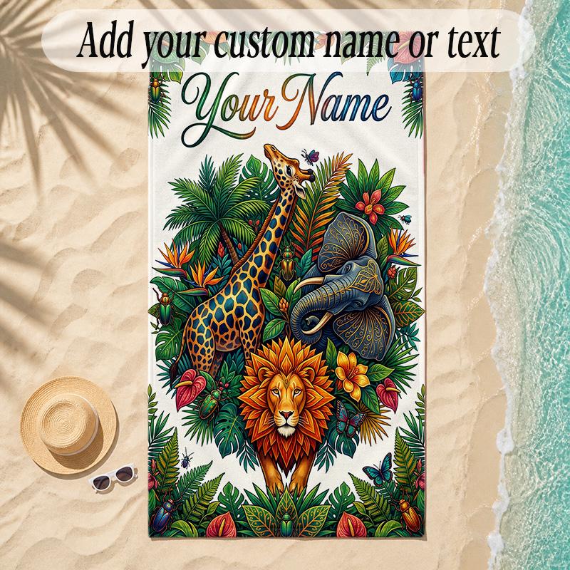 Animals Theme Soft Beach Towel Personalized Custom Name Text Towel Portable for Beach Pool Travel
