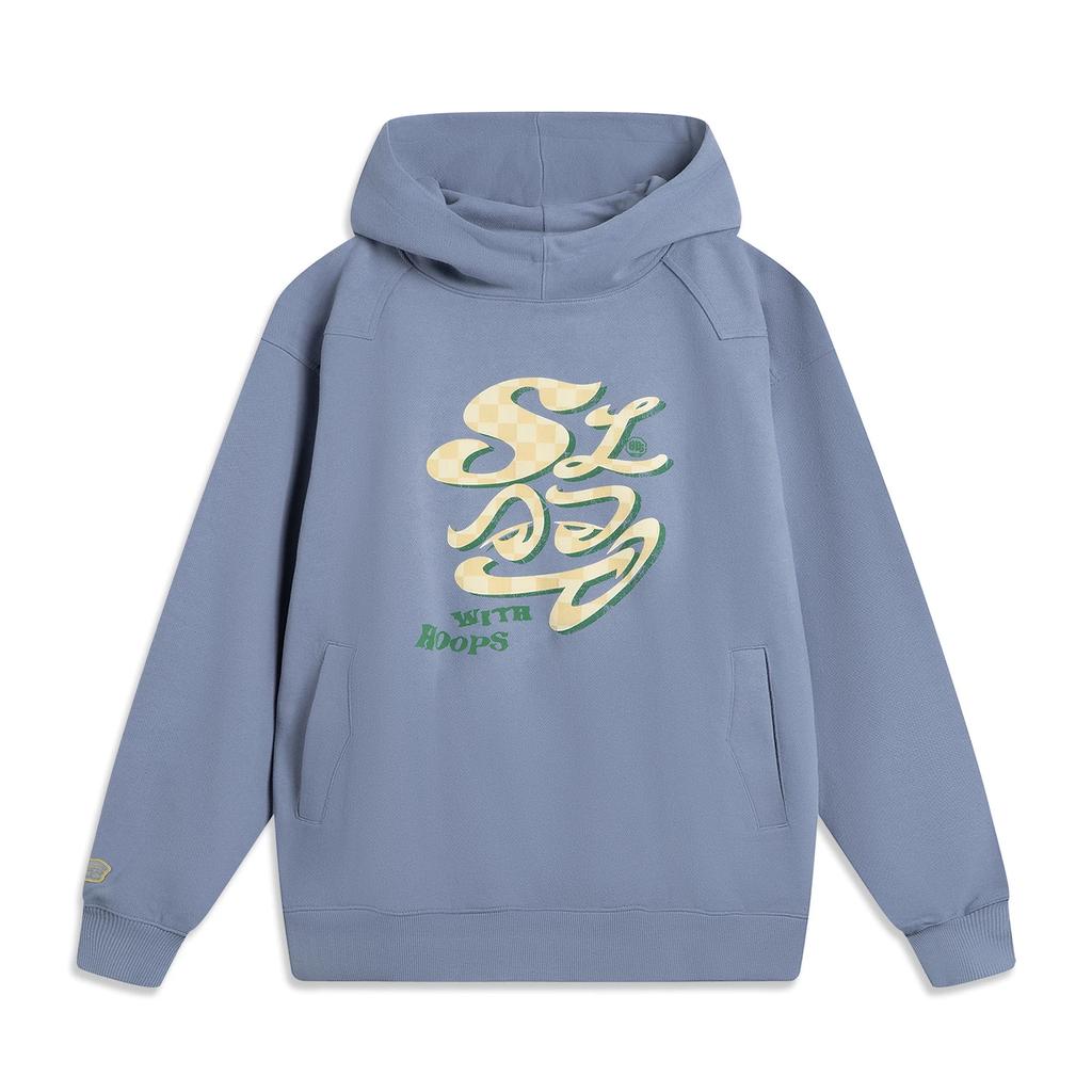 Li Ning Basketball Series Anti-Five Series Lettered Hooded Comfortable Breathable Versatile Loose Sweatshirt Men sweatshirt Breezy-Blue AWDUF81-3