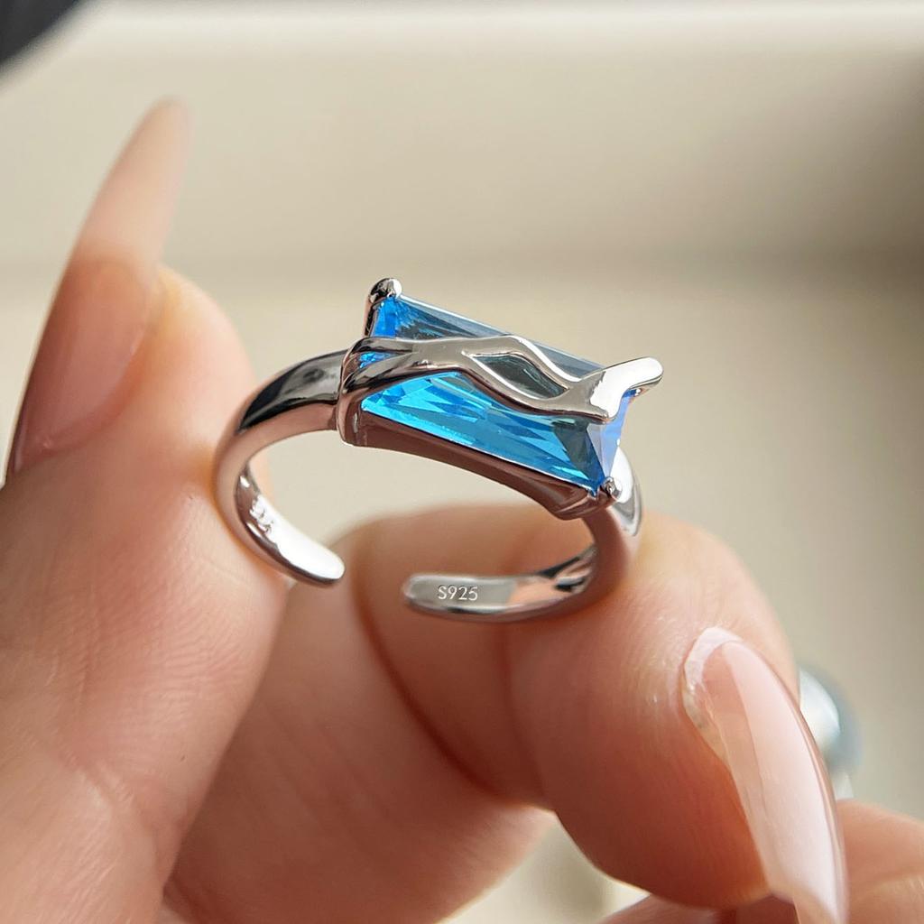 925 Sterling Silver Rings for Women Couple Minimalist Vintage Blue Stone Ring Fine CZ Jewelry Birthday Gift Prevent Allergy