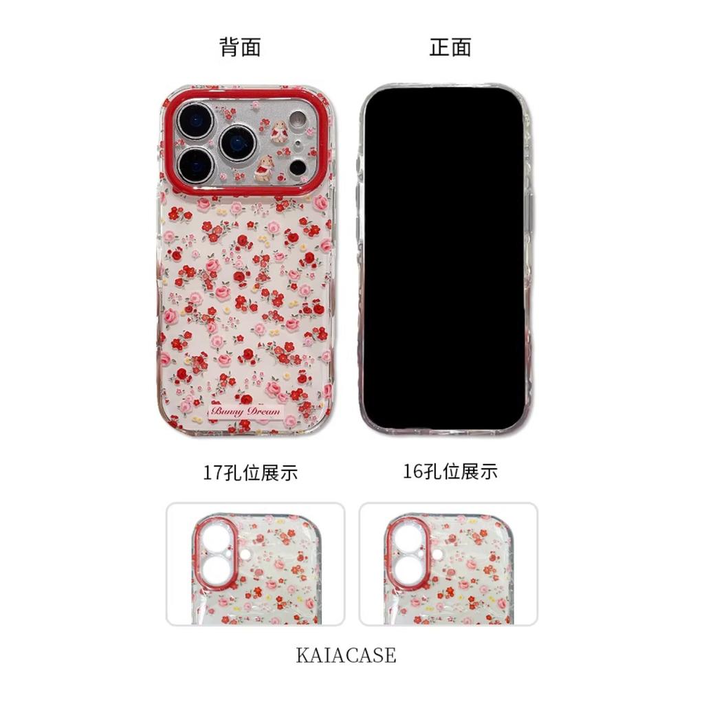 Spring girl heart oil painting red flower rabbit suitable for apple 17promax mobile phone case iphone16pro