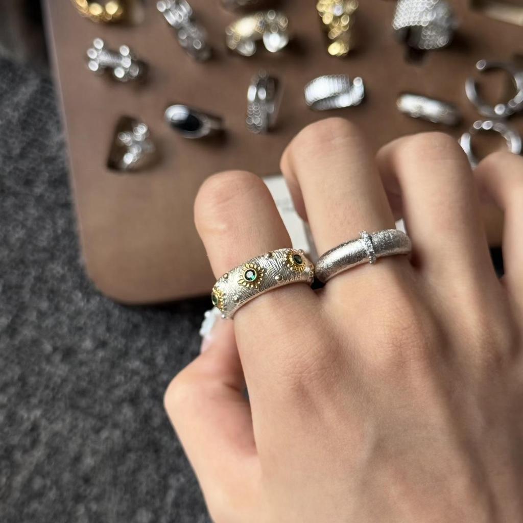 Retro Chinese Geometric Round Zircon Open Ring - High-End Luxury Finger Jewelry