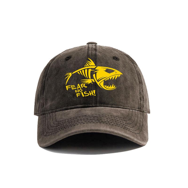 

Fear No Fish Baseball Cap Distressed Hats Cap Fisherman Fishing Lover Men Retro Outdoor Summer Adjustable Hat Dad Gift MZ-535