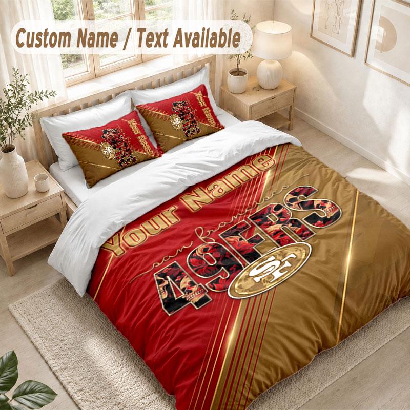 Custom Name Bedding Set 3 PiecesSan Francisco 49ers Print Duvet Cover + 2 Pillowcases Soft Bed Decor