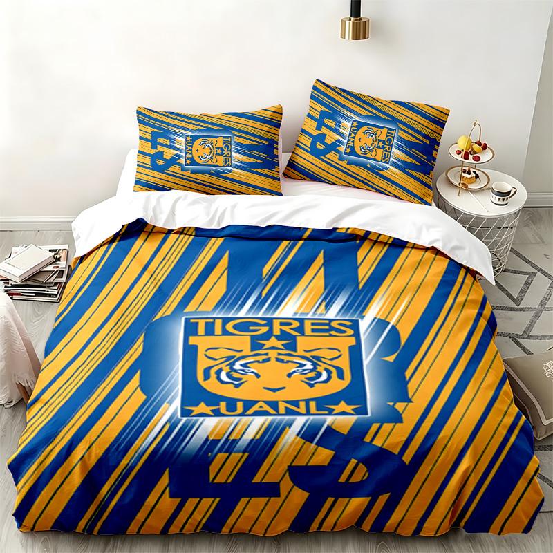 Club Tigres UANL 3pc Set Perfect for Bedroom Use Comfortable Bedding Set Includes a Duvet Cover and Two Pillowcases Ideal Birthday or Christmas Gift