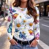 Maglietta da Donna Casual Slim Fit con Stampa Floreale a Manica Lunga e Girocollo per l'Uso Quotidiano
