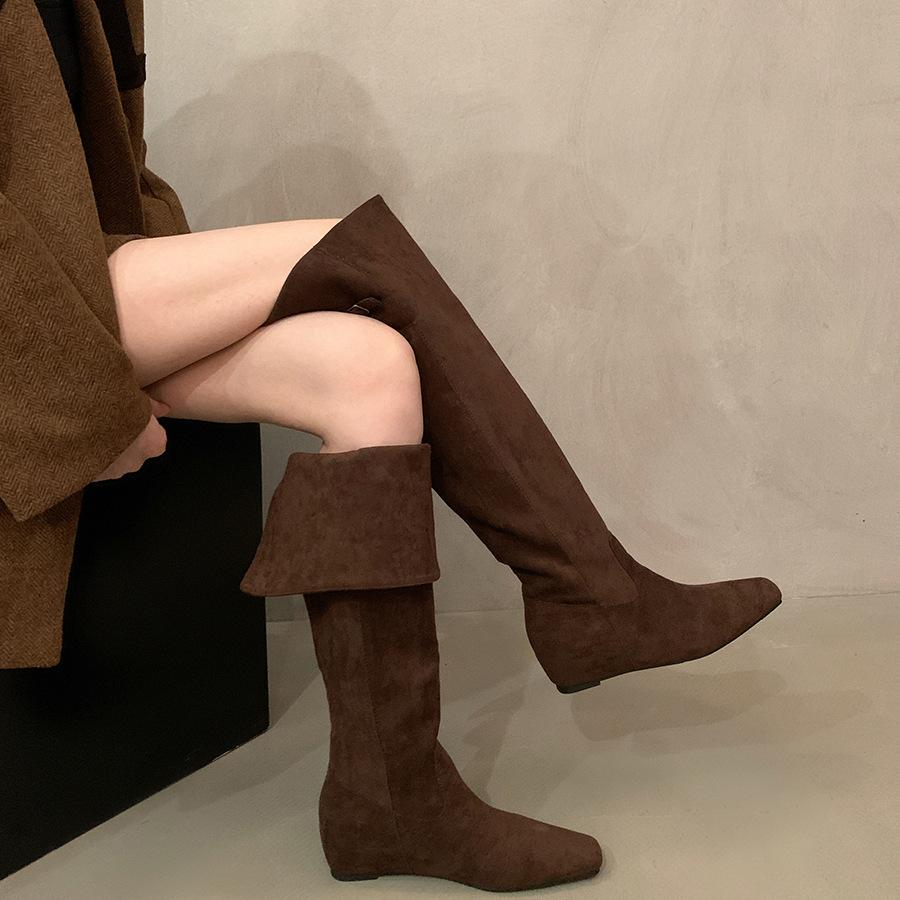 

Height-increasing suede over-knee boots for women s autumn and winter new retro foldable two-wear stacking boots tall knight boots 40 темно-коричневого кольору