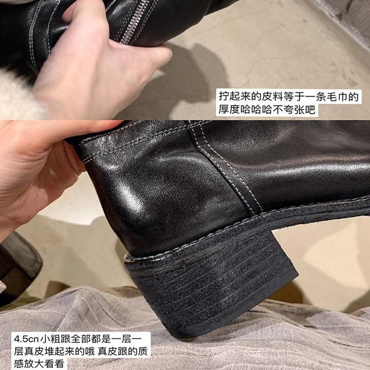 Su Yinyin Has the Same Manchester Winter Washed Horse Leather Retro Thick Heel Buckle with High Boots, Female Knight Boots, Long Boots.