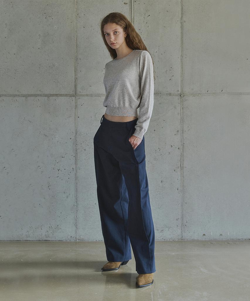 IHR Side Tuck Cotton Pants / Navy