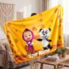 Masha and the Bear Personalized Flannel Blanket, Custom Printed Text Name, Warm Soft Blanket For Couch Bed