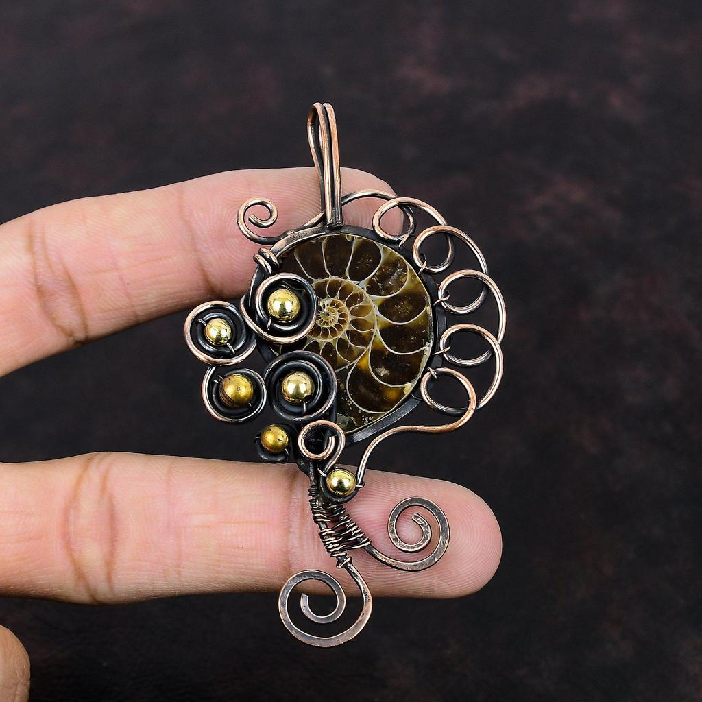 Ammonite Fossil Pendant Copper Wire Wrapped Pendant Handmade Copper Jewelry Top Quality Gemstone Pendant Gift For Her Wire Wrapping Jewelry