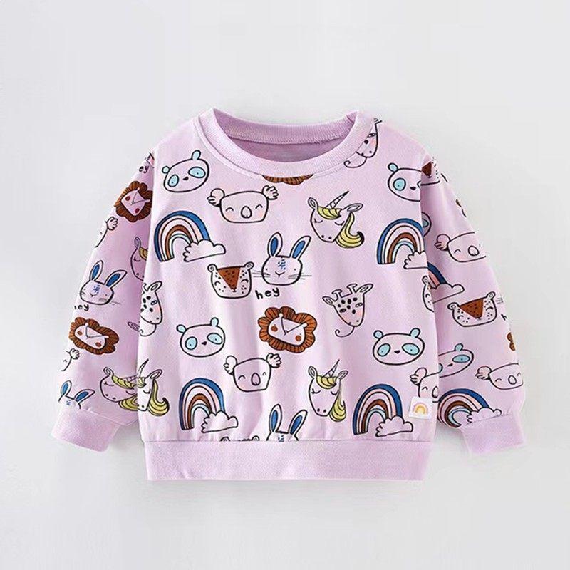 Girls' Polka-Dot Cat Long-Sleeved Sweatshirt Baby Autumn and Winter Clothing Infant and Toddler Round Neck Pullover Bottoming Shirt Top