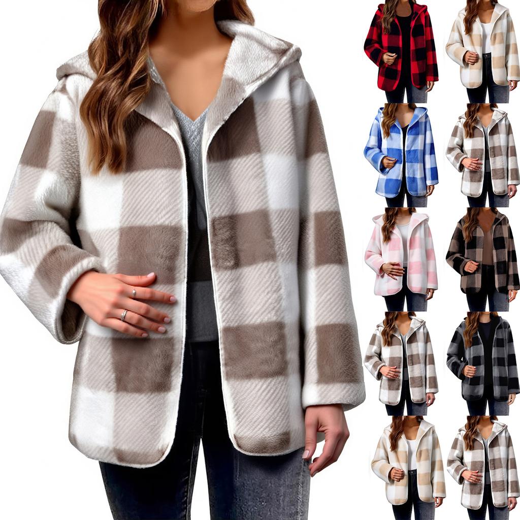Kurtka damska pluszowa Oversized Fleece Jacket Coat z kieszeniami Kaptur z przodu z odkrytym przodem Fuzzy Cardigan