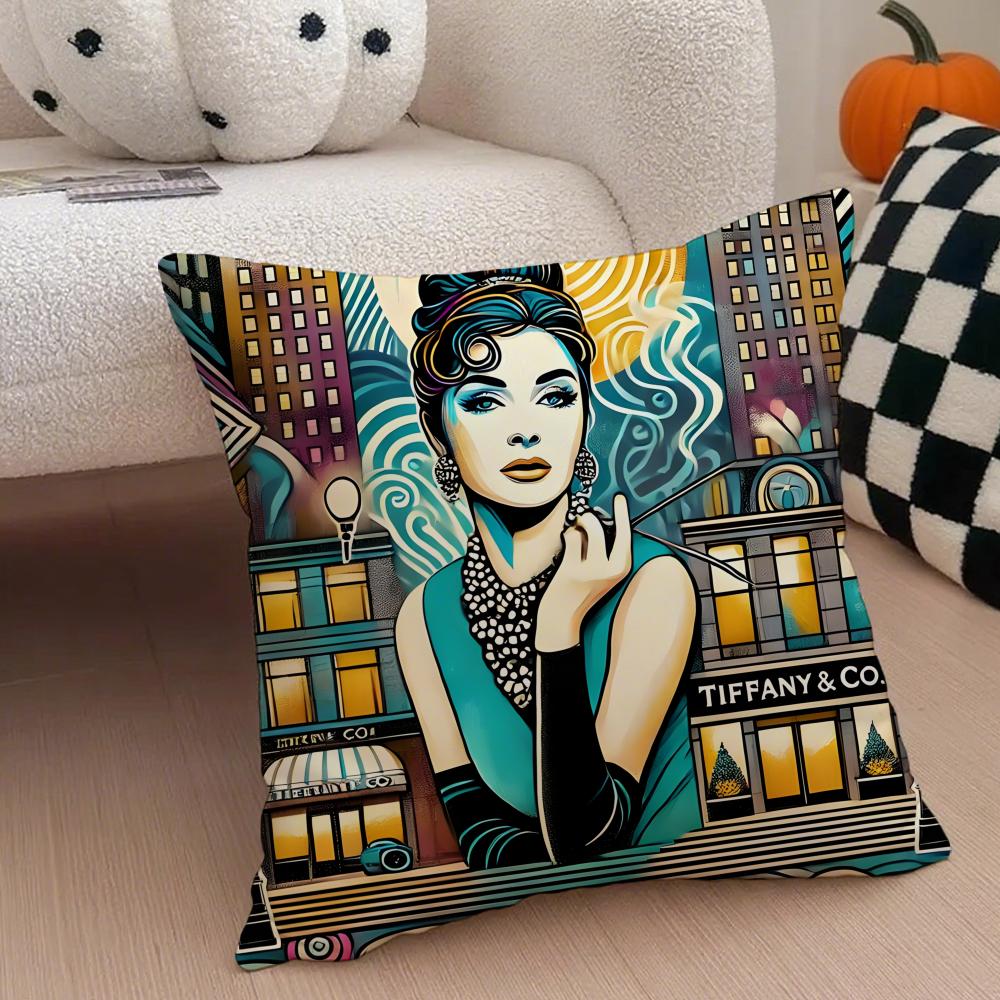 

nice BBreakfast at Tiffanys Audrey Hepburns Cushion Cover Throw Pillow Cover Hidden Button Durable Polyester Chair Cushion 30X30cm