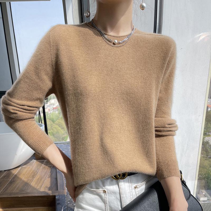 Women's Cashmere Round Neck Sweater: Solid Color, Long Sleeve, Autumn/Winter Knit Top